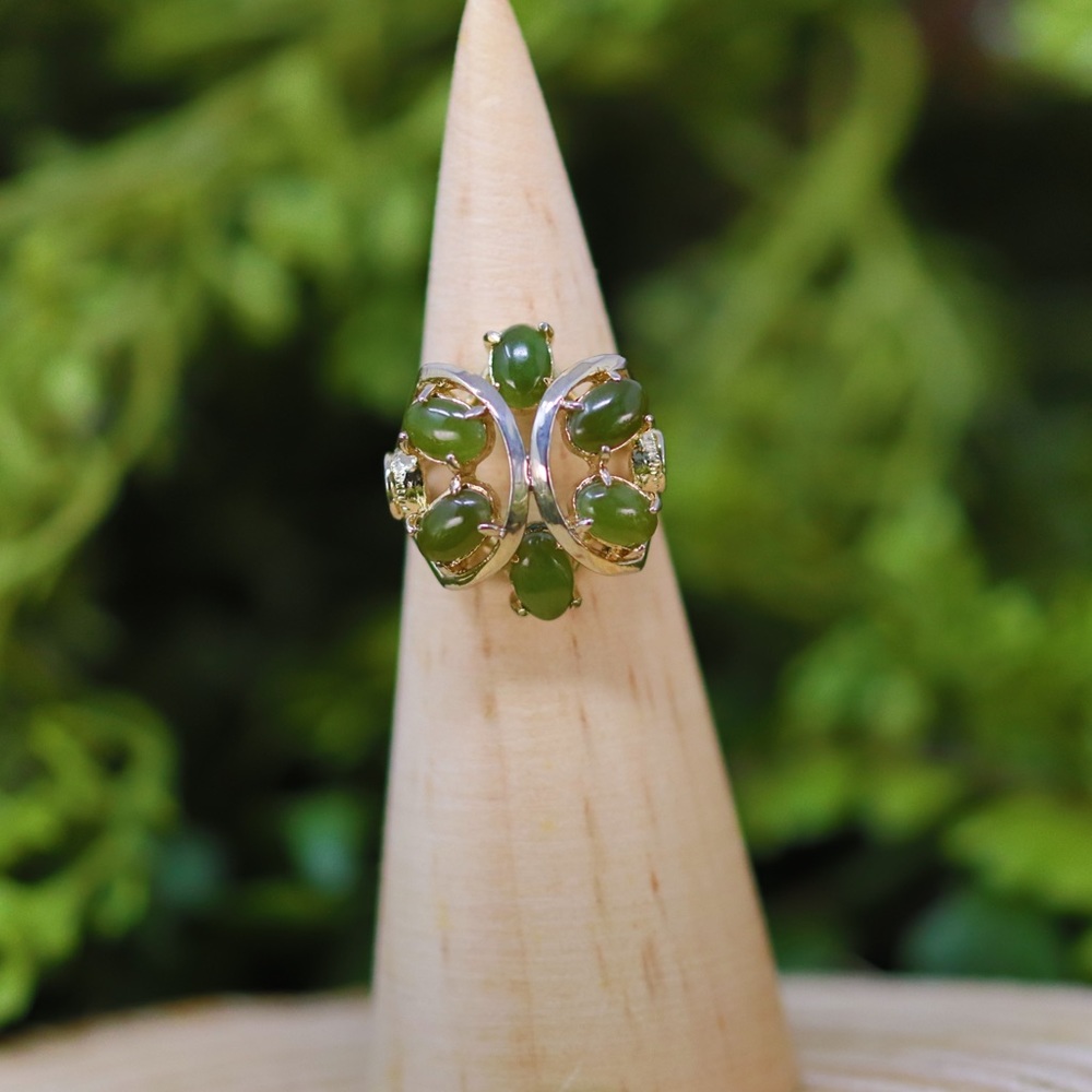 Vintage Jadeite Cluster Gold Wash Ring - 1960s